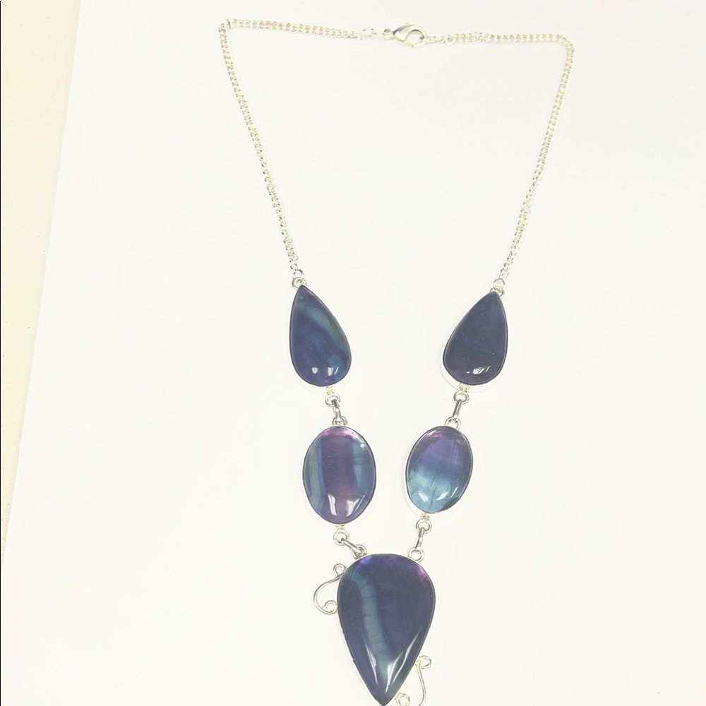 Boho silver southwestern Chic Blue Teardrop Necklace